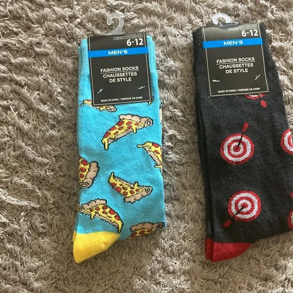 Men's Fashion Socks - Pizza and Target Design - Blue and Black - Picture 1 of 2